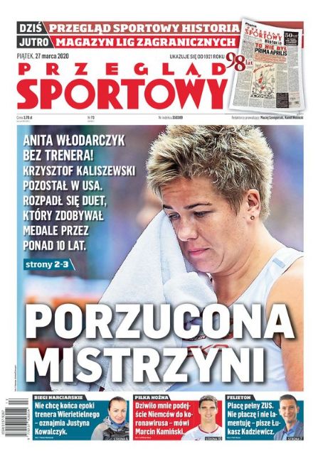 Anita Wlodarczyk Przeglad Sportowy Magazine 27 March 2020 Cover Photo Poland
