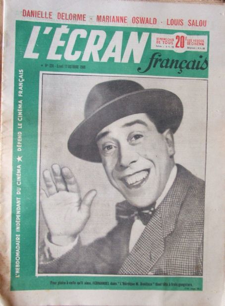 Fernandel, L'Ecran Francais Magazine 17 October 1949 Cover Photo - France