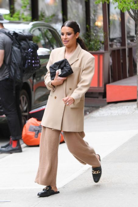 Lea Michele – In a tan blazer and loafers out in New York
