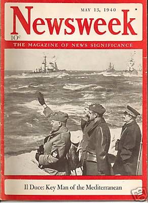 Benito Mussolini, Newsweek Magazine 13 May 1940 Cover Photo - United States