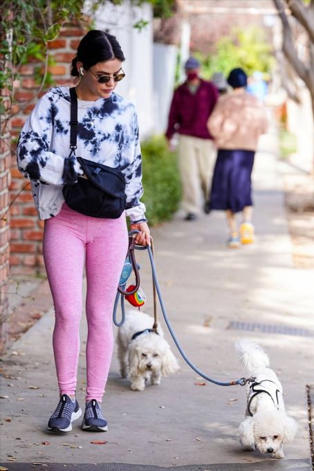 Lucy Hale – Steps out for a dogs walk in Studio City