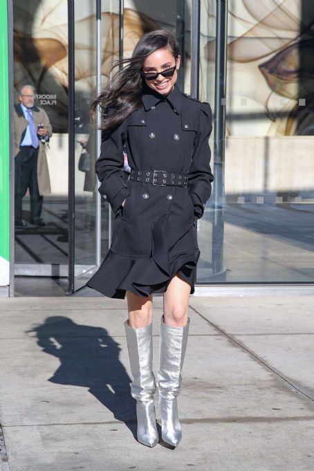 Sofia Carson in silver boots in New York