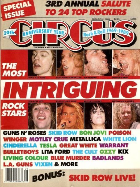W. Axl Rose, Mike Tramp, Nikki Sixx, James Hetfield, Jon Bon Jovi, Sebastian Bach, Kip Winger - Circus Magazine Cover [United States] (31 August 1989)