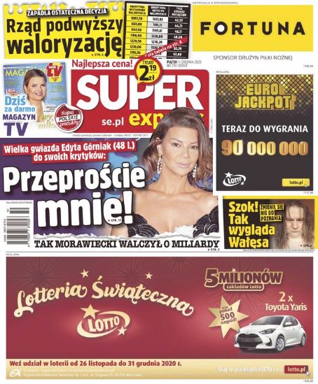 Edyta Górniak, Super Express Magazine 11 December 2020 Cover Photo - Poland