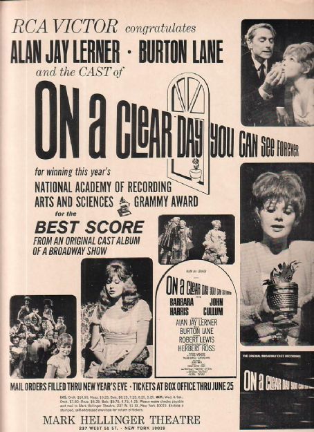 On a Clear Day You Can See Forever Original Broadway Cast. Music By Burton Lane, Lyrics By Alan Jay Lerner