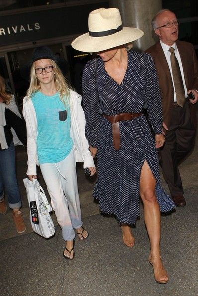 Pamela Anderson arriving on a flight at LAX airport in Los Angeles