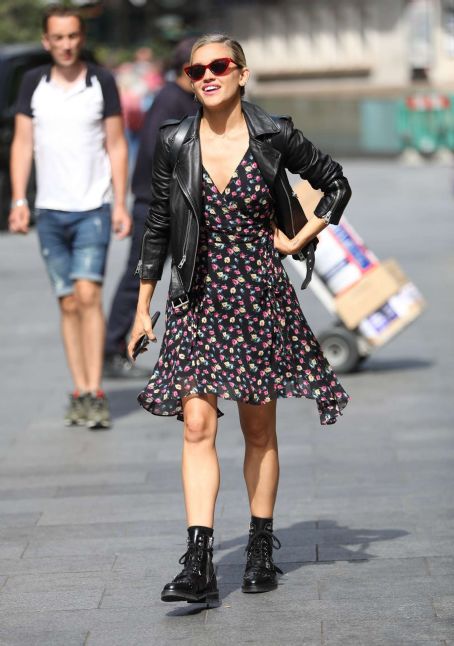 leather jacket with floral dress