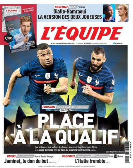 Karim Benzema, Kylian Mbappé, L'equipe Magazine 13 November 2021 Cover ...