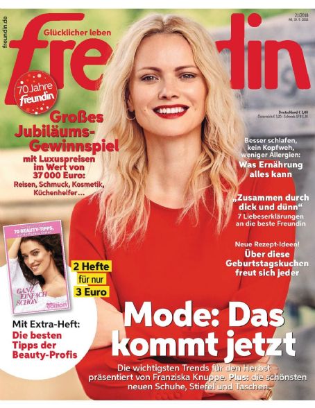 Franziska Knuppe Freundin Magazine Magazine 19 September 18 Cover Photo Germany