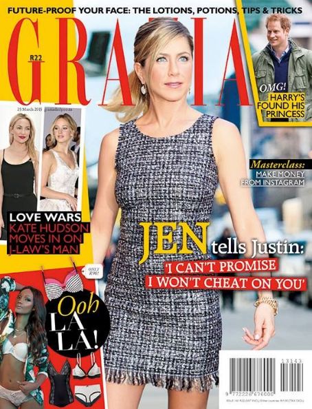 Jennifer Aniston, Grazia Magazine 25 March 2015 Cover Photo - South Africa