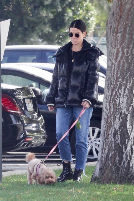 Sandra Bullock – Takes her dog out for an afternoon walk in Van Nuys ...