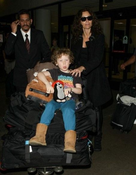 Minnie Driver and her son Henry Story Driver are seen at LAX airport