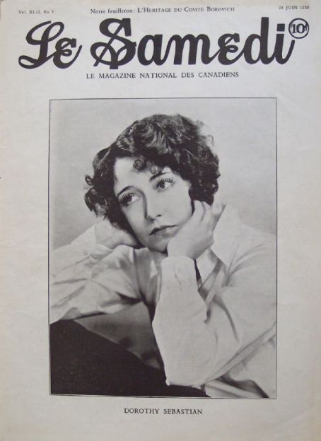 Dorothy Sebastian, Le Samedi Magazine 30 June 1930 Cover Photo - Canada