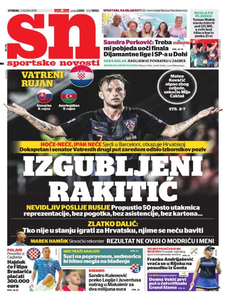 Ivan Rakitic - Sportske Novosti Magazine Cover [Croatia] (3 September 2019)