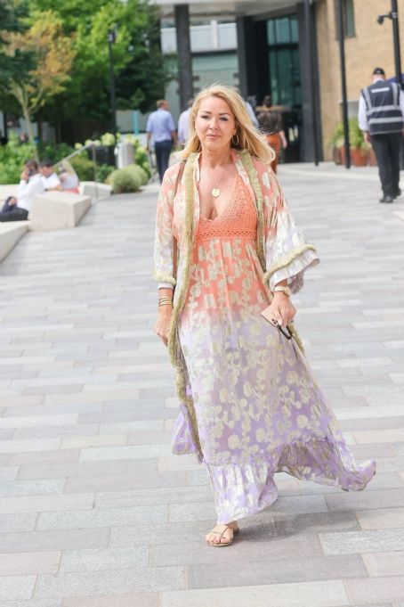 Claire Sweeney – Seen in print maxi dress at Soho House White City