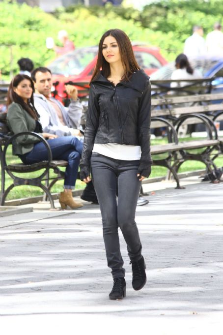 Victoria Justice in Leggings on the set for 'Eye Candy' in