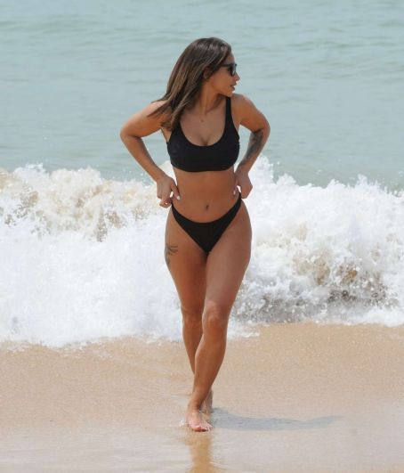Kayleigh Morris in Black Bikini on the beach in Tenerife