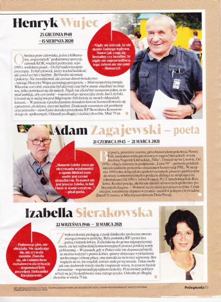 Henryk Wujec - Tele Tydzien Pozegnania Magazine Pictorial [Poland] (5 October 2021)