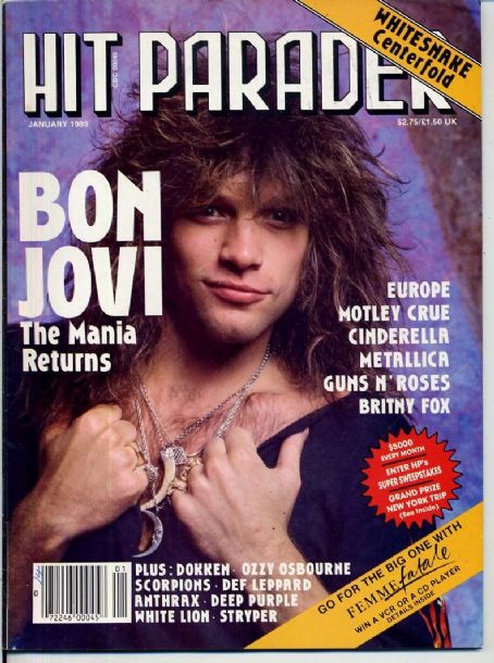 Jon Bon Jovi, Hit Parader Magazine January 1989 Cover Photo - United States