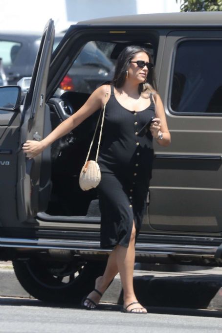 Shay Mitchell – In a black dress steps out for lunch in Los Feliz
