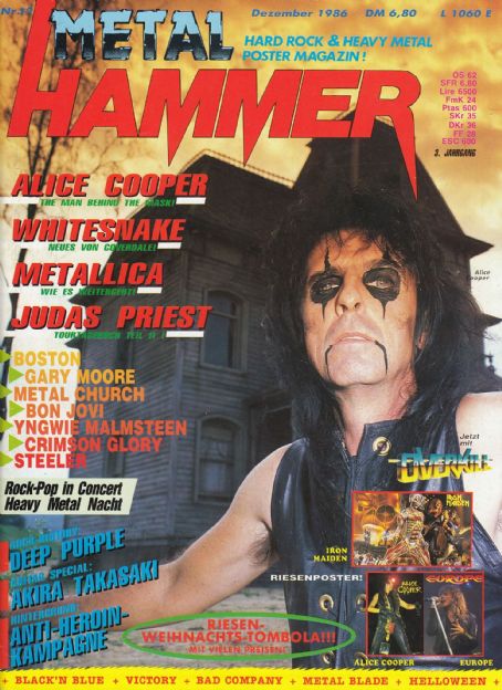 Alice Cooper, Metal&Hammer Magazine December 1986 Cover Photo - Germany