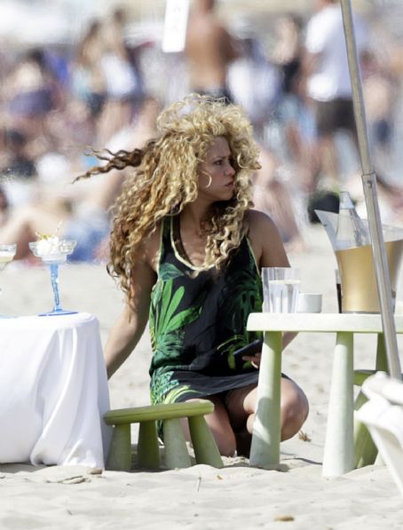 Shakira and her family on a beach in Ibiza, Spain