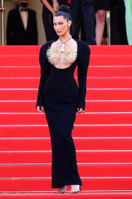 Bella Hadid wears Schiaparelli - The ‘Tre Piani (Three Floors)’ Cannes Film Festival Premiere on July 11, 2021 in Cannes, France