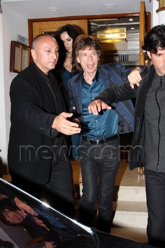 Mick Jagger and L'Wren Scott leaving the Tetou restaurant during the Film Festival of Cannes in France - 20 May 2008