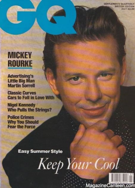 Mickey Rourke, GQ Magazine July 1990 Cover Photo - United Kingdom