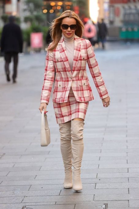 Amanda Holden – In a gingham mini skirt for Heart radio appearance in