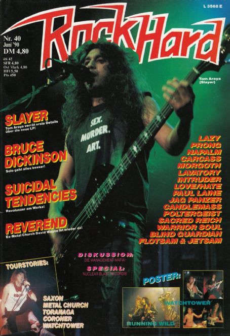 Tom Araya Rock Hard Magazine June 1990 Cover Photo Germany