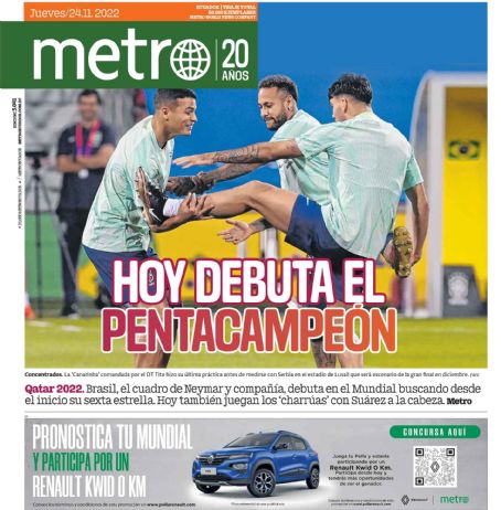 Neymar - Metro Magazine Cover [Ecuador] (24 November 2022)
