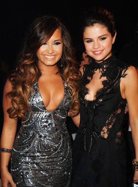 Demi Lovato and Selena Gomez at the 2011 MTV Video Music Awards this evening, August 28, held at the Nokia Theatre L.A. LIVE  in Los Angeles, California