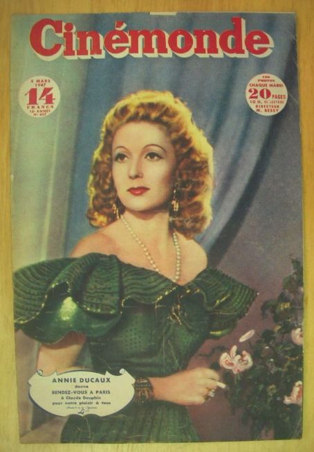 Annie Ducaux, Cinemonde Magazine 04 March 1947 Cover Photo - France