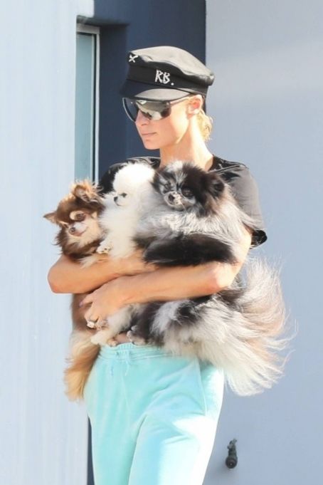 Paris Hilton – Seen with her 3 Pomeranians and her husband Carter Reum in Malibu