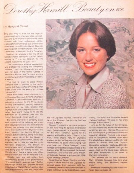 Dorothy Hamill - Chicago Tribune TV Week Magazine Pictorial [United States] (14 November 1976)