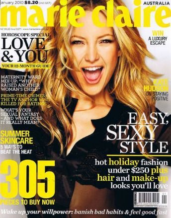 Kate Hudson, Marie Claire Magazine January 2010 Cover Photo - Australia