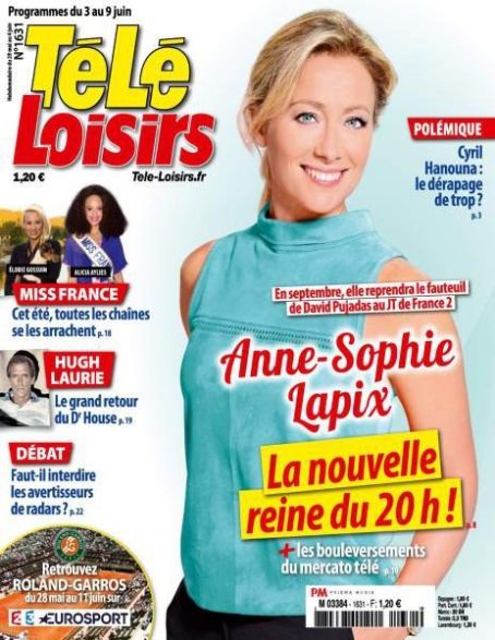 Anne-Sophie Lapix, Tele Loisirs Magazine 03 June 2017 Cover Photo - France