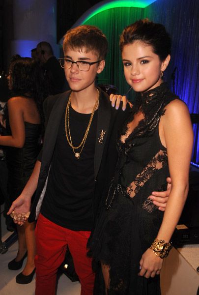 Justin Bieber and Selena Gomez at the 2011 MTV Video Music Awards this evening, August 28, held at the Nokia Theatre L.A. LIVE  in Los Angeles, California