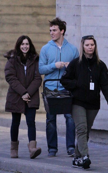 Lily Collins and Sam Claflin on the set of 