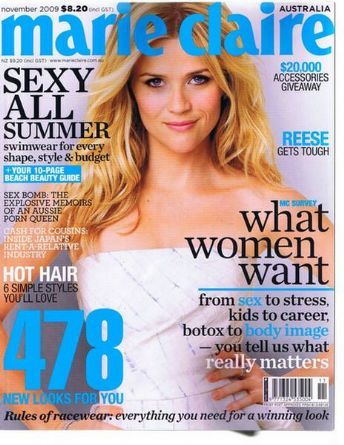 Reese Witherspoon, Marie Claire Magazine November 2009 Cover Photo