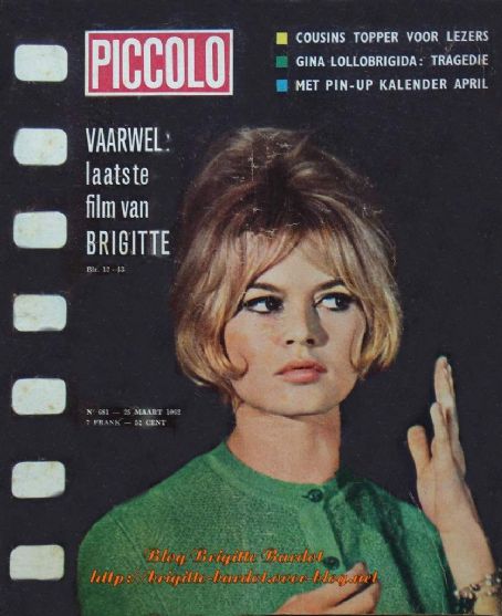 Brigitte Bardot, Piccolo Magazine 25 March 1962 Cover Photo - Belgium