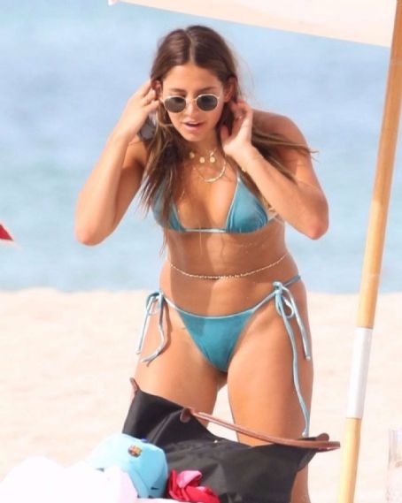 Sarah Kohan in Blue Bikini on the beach in Miami FamousFix post