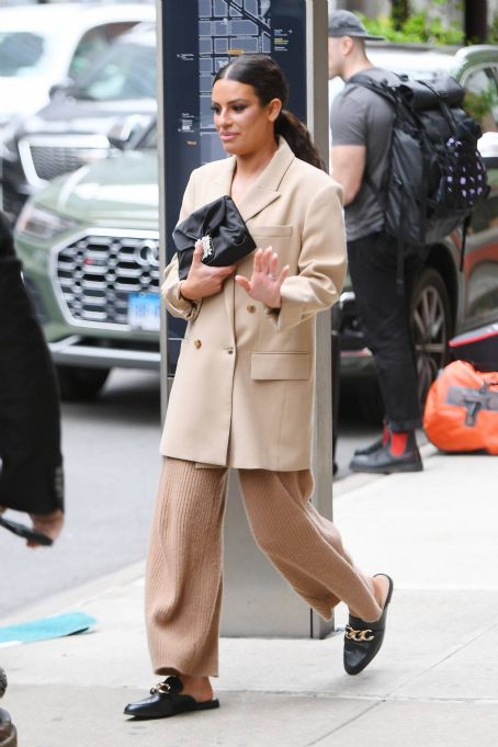 Lea Michele – In a tan blazer and loafers out in New York